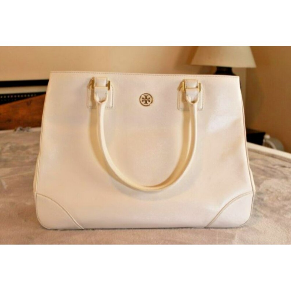 Tory Burch Robinson Double Zip Women's  White Tote Purse